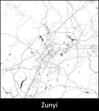 Zunyi city map, China - Topographic vector map poster