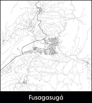 Fusagasuga city map, Colombia - Topographic vector map poster
