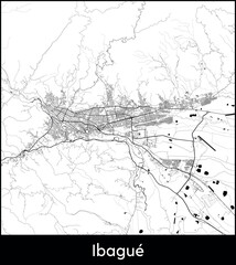 Obraz premium Ibague city map, Colombia - Topographic vector map poster