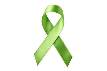 Green mental health awareness ribbon symbolizing support and advocacy on black background image