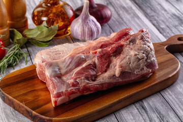 Raw spare pork ribs meat
