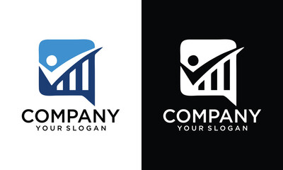 Creative Business consulting logo template. Speech bubble and growth graph vector design. Consult logotype