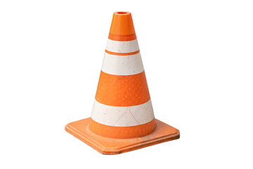 Orange and white traffic cone for safety and road construction zone hazard warning isolated