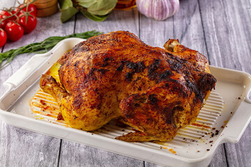 Hot tasty grilled whole chicken