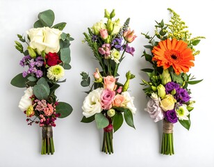 Three colorful floral bouquets