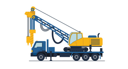 Naklejka premium Stylized flat vector illustration of a vibrant drilling rig on a truck