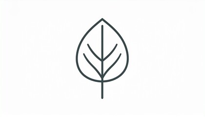 Minimalist line art leaf icon, simple outline vector graphic for nature, ecology, plant life, environmental concepts, growth.