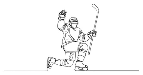 Ice Hockey Player Goal Celebration Line Art