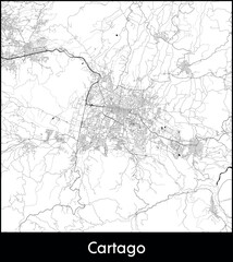 Cartago city map, Costa Rica - Topographic vector map poster