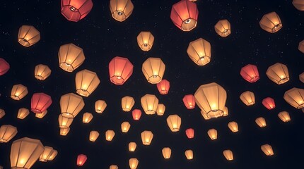 Glowing Paper Lanterns Surrounded by Stars, Ultra Sharp 4K Background for Posters and Banners