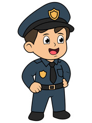Cute Little Boy Police Cartoon Illustration