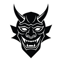 traditional asian oni demon mask logo flat color
