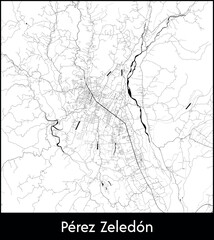 Perez Zeledon city map, Costa Rica - Topographic vector map poster