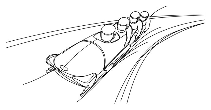 Four Man Bobsled Team Racing Line Art