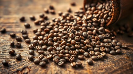 Realistic Coffee Bean Texture on Rustic Table, High-Resolution Food Photography for Websites