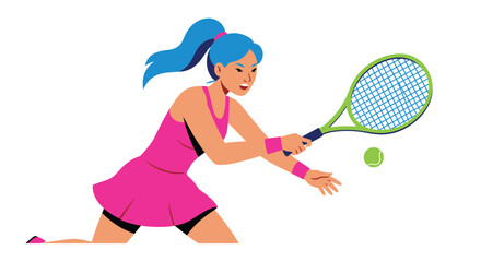 Stylized flat vector illustration of a woman hitting a tennis ball