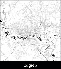 Zagreb city map, Croatia - Topographic vector map poster