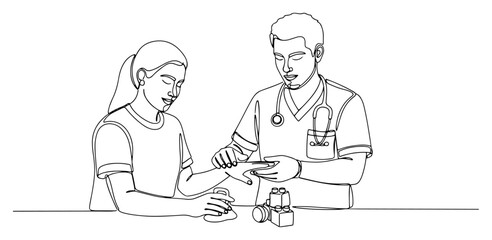 Doctor Checking Blood Glucose with Glucometer black shape vector laser cutting engraving monochrome print