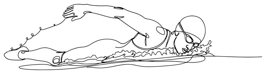 Fototapeta premium Swimmer Doing Freestyle Stroke Line Art