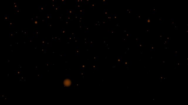 Floating fire flame sparks particles on transparent background video, alpha channel. Realistic fire dust particles moving fast with the wind.Bright glowing fire particles rising fast in a fiery sky wi