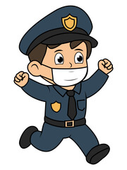 Cute Little Boy Police With Mask