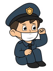 Cute Little Boy Police With Face Mask