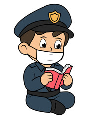 Cute Little Boy Police With Mask