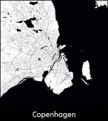 Copenhagen city map, Denmark - Topographic vector map poster