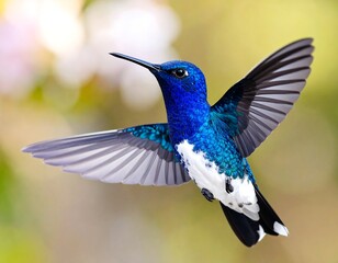 Fototapeta premium Vibrant hummingbird in flight against a soft bokeh background