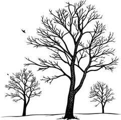 A vector silhouette of a bare winter tree with detailed branches and a single trunk.