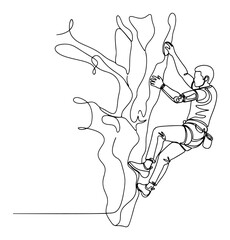 Rock Climber Scaling Cliff in One Line Style