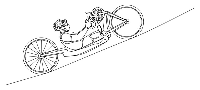 Handcycle Para Cycling Athlete Climbing Hill black shape vector laser cutting engraving monochrome print