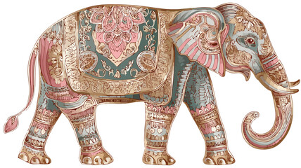 Elegant Vintage Indian Elephant Vector Illustration