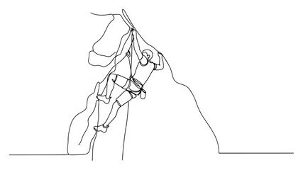 Rock Climber Ascending a Steep Mountain Cliff with a Rope
