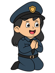 Cute Little Girl Police Cartoon