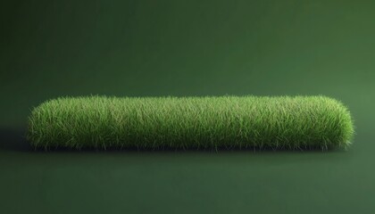 A digitally created image shows a lush pile of vibrant green grass sitting on a dark green surface, isolated against a solid background.