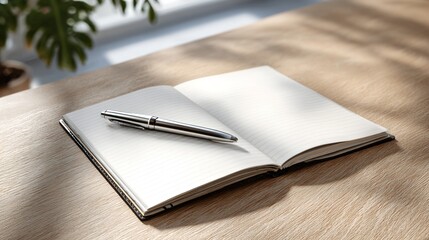 Tactile Pen and Notebook Composition on Modern Office Desk &ndash; Immersive Visual for Digital Wellness and Productivity Branding