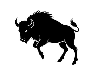 aggressive, Jumping, Angry, American, Bison Silhouette Vector Logo 