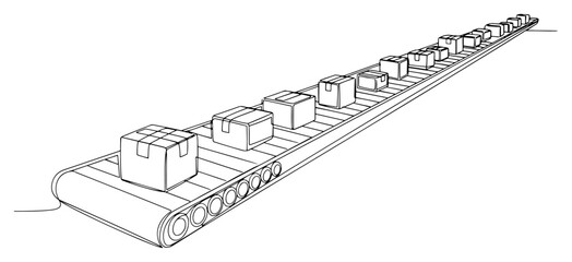 Boxes on Conveyor Belt Logistics Line Art Illustration © Katarzyna