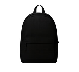 A plain black backpack isolated on a transparent background, showcasing its minimalist design and simple structure
