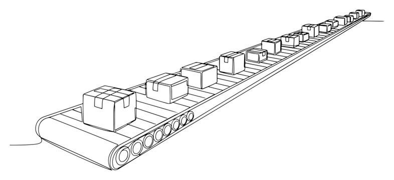 Boxes on Conveyor Belt Logistics Line Art Illustration