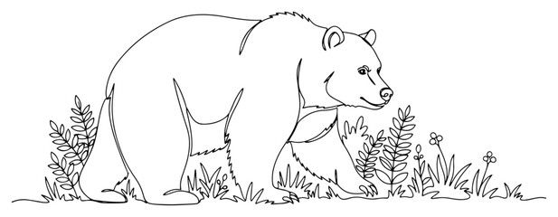 Bear Walking Through Forest Foliage black shape vector laser cutting engraving monochrome print