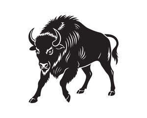aggressive, Jumping, Angry, American, Bison Silhouette Vector Logo 