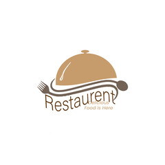 Modern Restaurant Logo Design with Cloche and Fork Icon – Elegant Food Service Branding Template for Cafe, Catering, or Dining Business – Minimalist Brown and Beige Culinary Logo Symbolizing Delicious