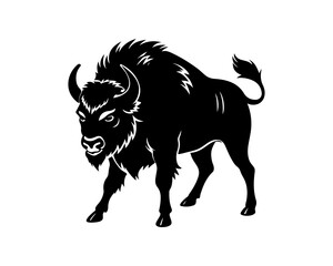aggressive, Jumping, Angry, American, Bison Silhouette Vector Logo 