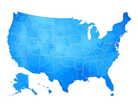 USA map, light blue watercolor style