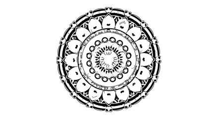 Intricate black and white circular mandala pattern with detailed floral and geometric elements