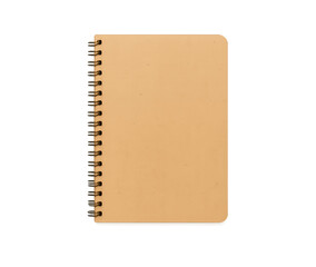 A closed brown spiral notebook isolated on transparent background