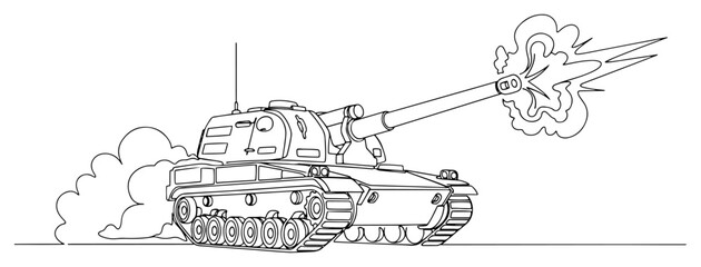 Self Propelled Howitzer Firing Artillery Shot black shape vector laser cutting engraving monochrome print