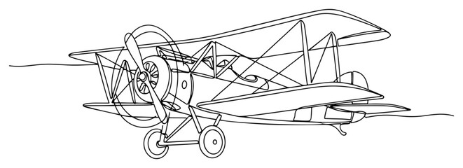 Vintage Biplane with Propeller in One Line Drawing © Katarzyna